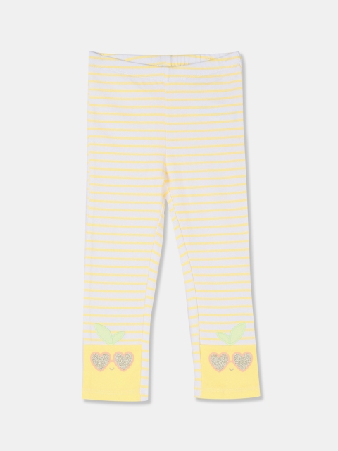 The Childrens Place Girls White & Yellow Striped Ankle-Length Leggings