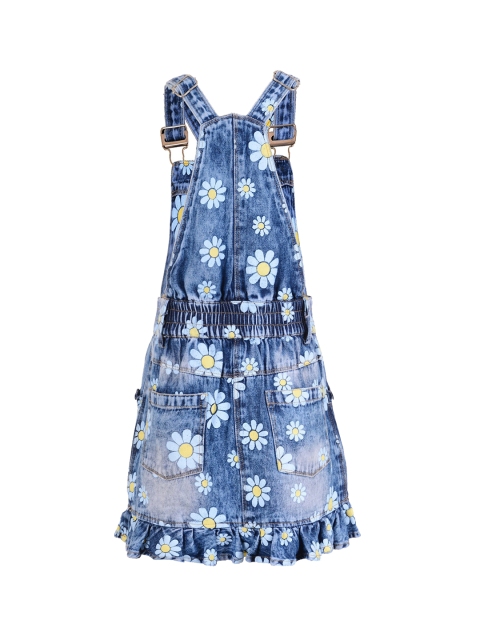 naughty ninos Girls Blue Printed Denim Pinafore Dress