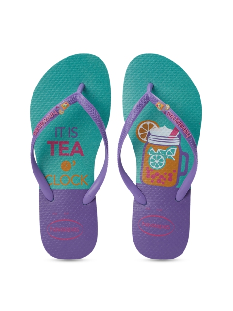 Havaianas Women Purple & Sea Green Printed Thong Flip-Flops