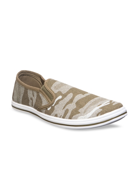 Khadims Men Olive Green Camo Printed Slip-On Sneakers