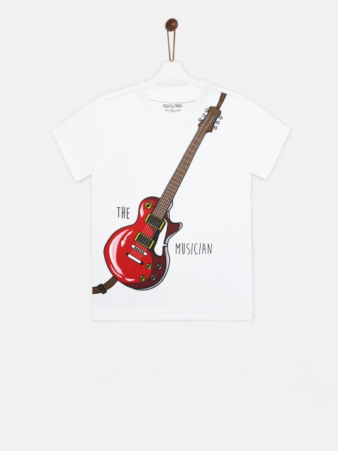Miss & Chief Boys White Printed Round Neck T-shirt