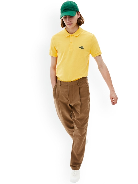 Lacoste Men Yellow Solid Polo Collar T-shirt
