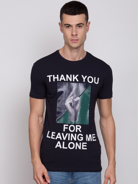 Antony Morato Men Navy Blue & White Printed Round Neck T-shirt
