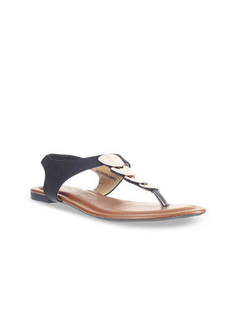 Khadims Women Black Solid T-Strap Flats