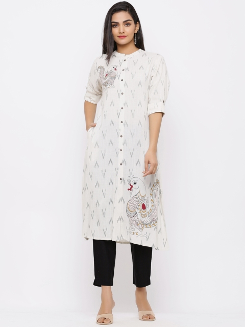 Juniper Women Off-White Printed Straight Kurta