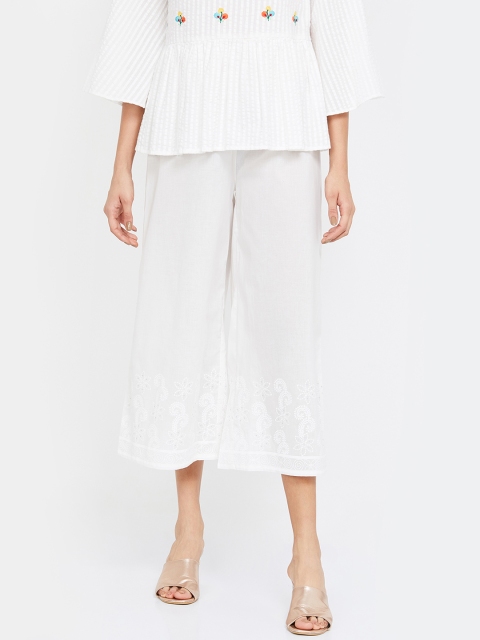 Melange by Lifestyle Women Off-White Regular Fit Solid Culottes