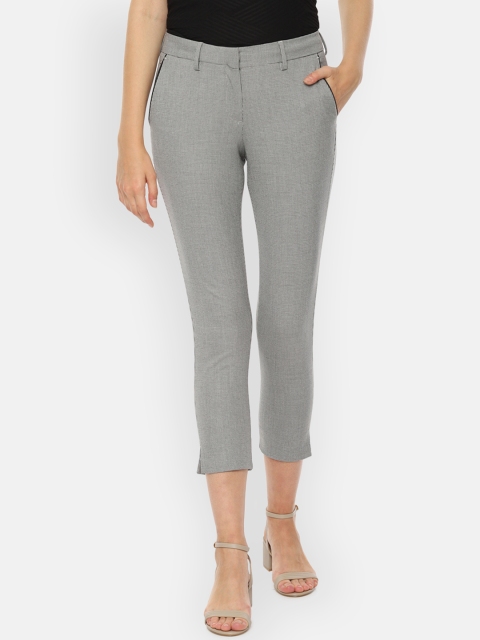 Allen Solly Woman Women Grey Slim Fit Checked Anti Fit Trousers