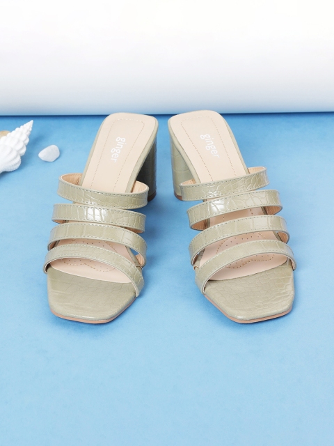 Ginger by Lifestyle Women Taupe Solid Heeled Mules