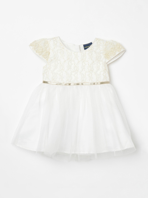 Juniors by Lifestyle Girls White Self Design Fit and Flare Dress