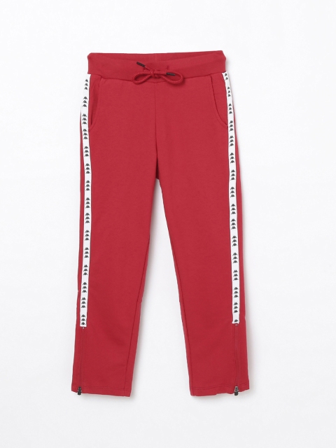 Kappa Girls Red Solid Slim-Fit Track Pants