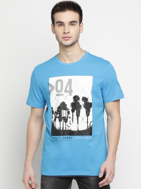 4F Men Blue & Black Printed Round Neck T-shirt