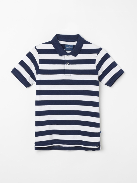 Fame Forever by Lifestyle Boys Navy Blue & White Striped Polo Collar T-shirt