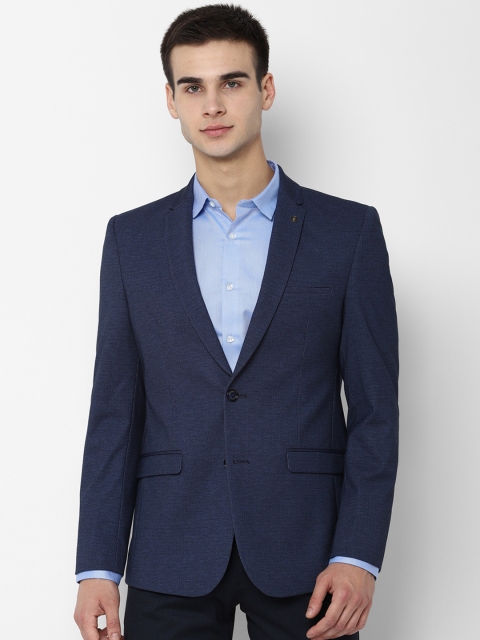 Allen Solly Men Navy Blue Self-Design Slim-Fit Single-Breasted Formal Blazer