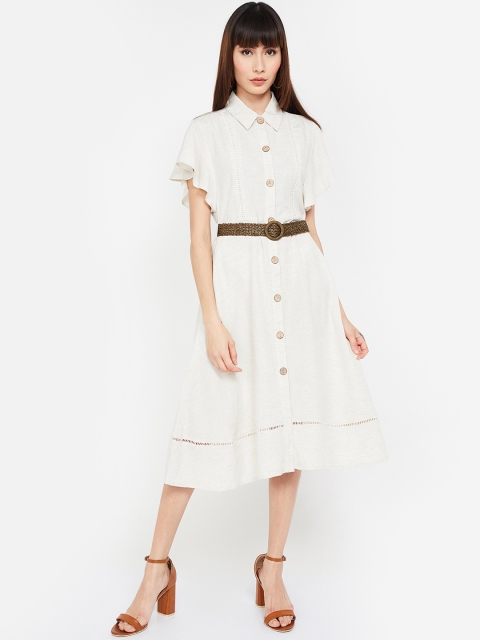 CODE by Lifestyle Women White Solid Flutter Sleeve Shirt Dress