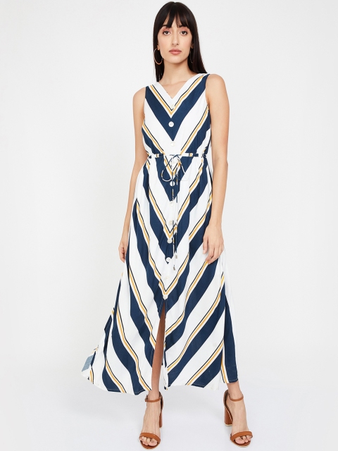 CODE by Lifestyle Women Navy Blue & White Striped Maxi Dress