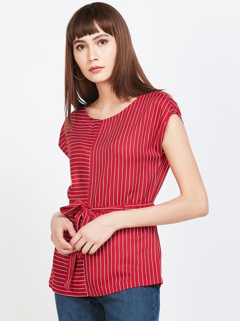 CODE by Lifestyle Women Red & White Striped Top With Waist Tie-Up