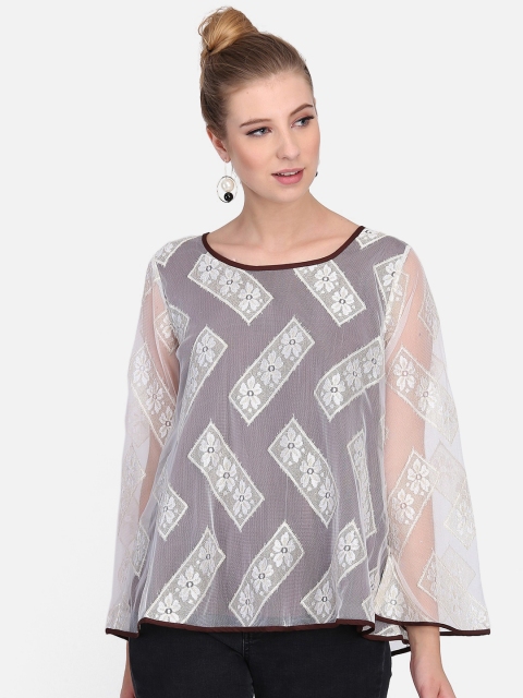 Heather Hues Women White Self Design A-Line Top