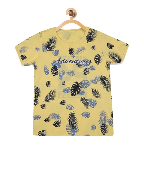 Monte Carlo Boys Yellow & Black Printed Round Neck T-shirt