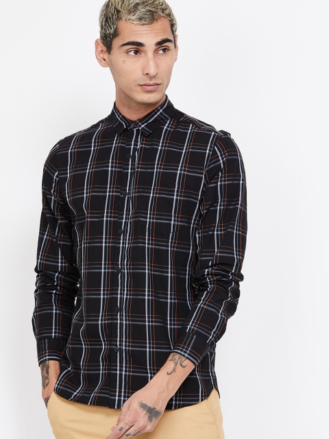 Fame Forever by Lifestyle Men Black & Grey Slim Fit Checked Casual Shirt