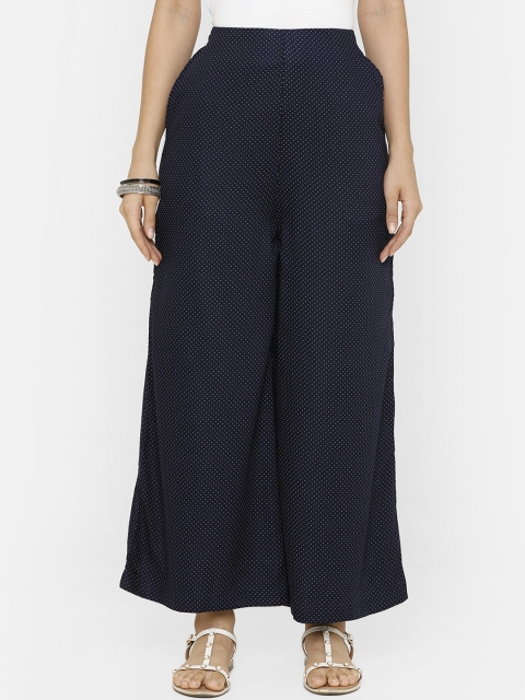 De Moza Women Navy Blue & White Printed Straight Palazzos