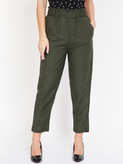 CODE by Lifestyle Women Olive Green Regular Fit Solid Peg Trousers