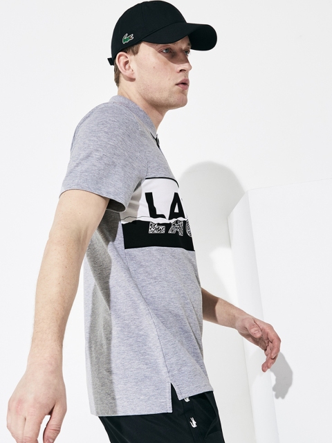 Lacoste Men Grey Printed Ultra-Light Polo Collar T-shirt
