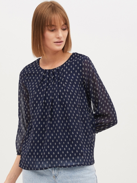 Harpa Women Navy Blue Printed Top