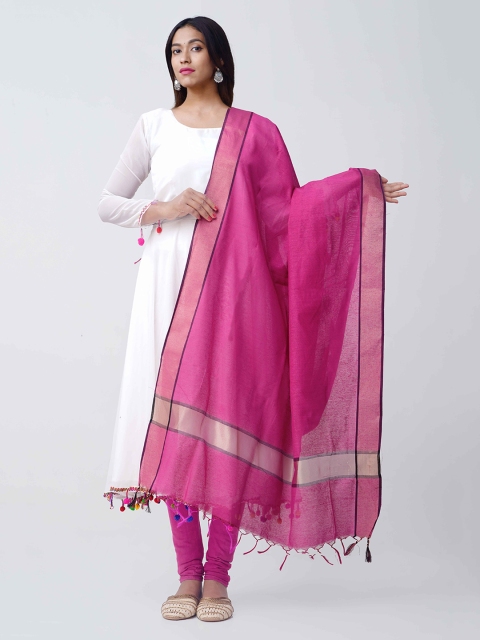 Unnati Silks Pink Woven Design Chanderi Sustainable Dupatta