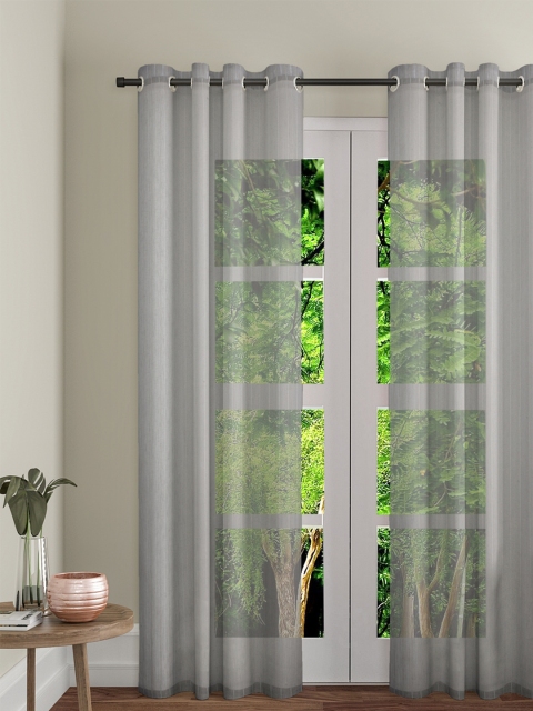 Soumya Grey Striped Sheer Lightweight Door Curtain