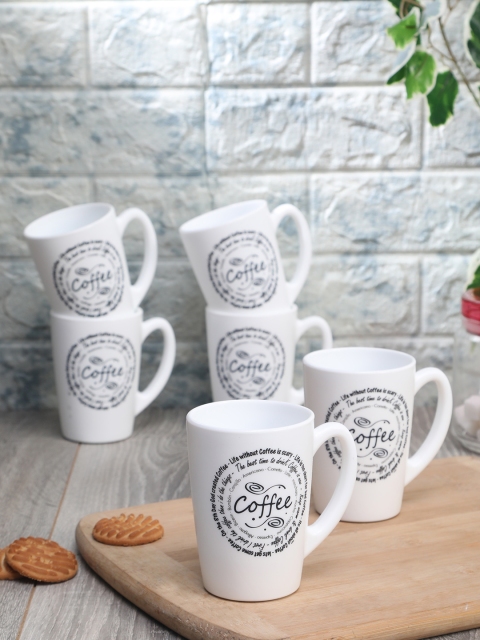 Luminarc Set of 6 White & Black Printed Coffee Mugs