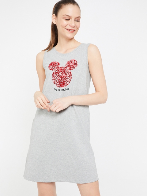 Ginger by Lifestyle Grey Melange Mickey Mouse Printed Nightdress