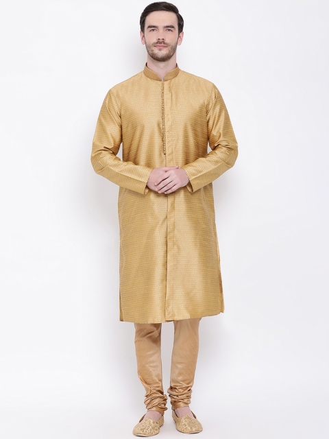 Lakshya by Manish Men Beige Self Design Kurta with Pyjamas
