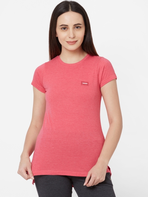 Sweet Dreams Women Coral Pink Solid Round Neck Lounge T-shirt