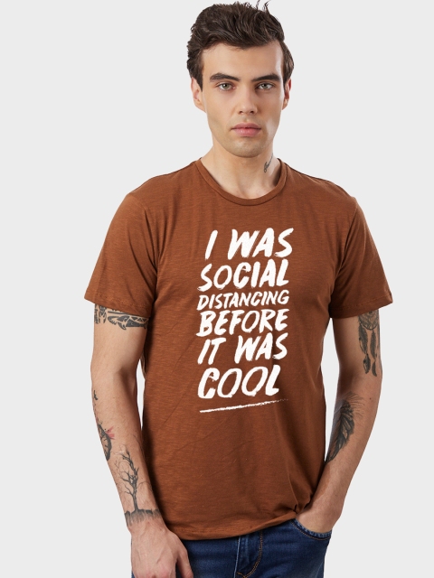 Free Authority Men Brown Printed Round Neck T-shirt