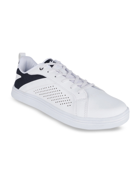 Campus Men White & Navy Blue Colourblocked Mesh Running Shoes