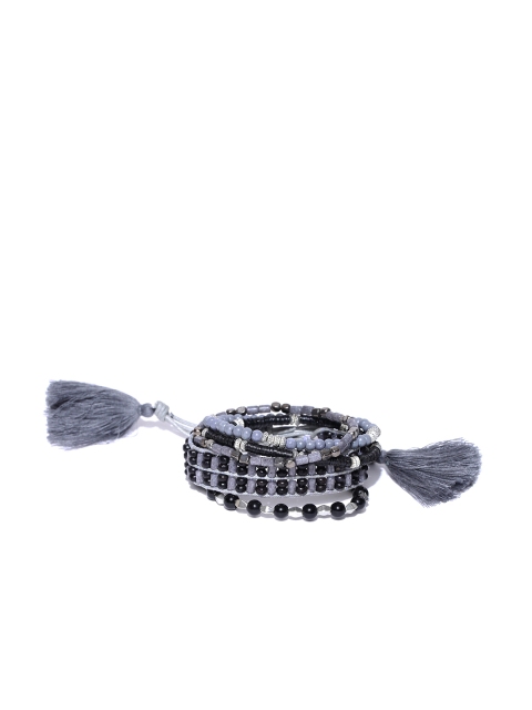 Blueberry Grey & Black Set of 5 Elasticated Bracelet
