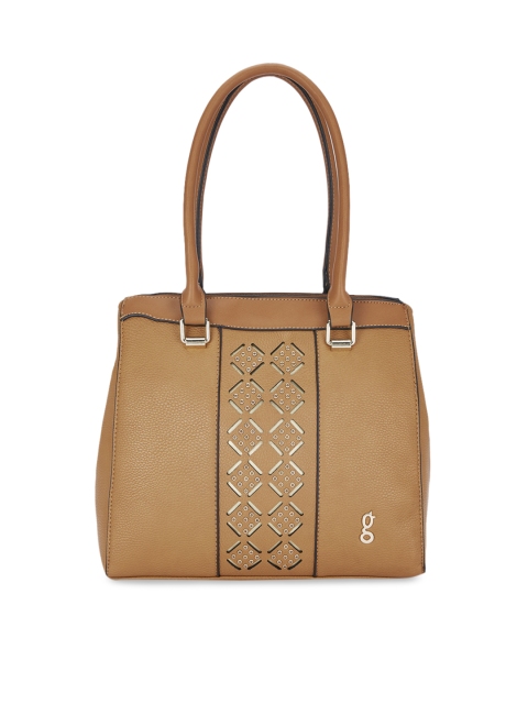 Global Desi Tan Brown Embellished Handheld Bag