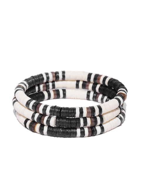 Blueberry Women Set Of 3 White & Black Elasticated Bracelets