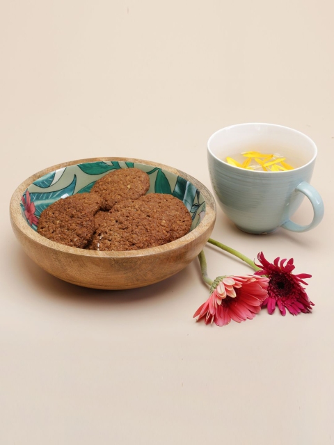 nestroots Brown & Green Decorative Mango Wood Printed Serving Bowl