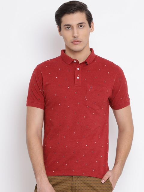 Crimsoune Club Men Red & White Printed Polo Collar T-shirt