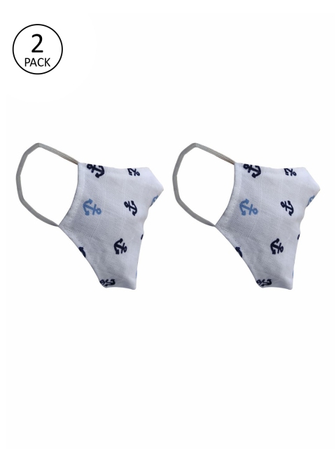 nestroots Unisex 2 Pcs White Printed 2-Ply Anti Pollution Reusable Masks