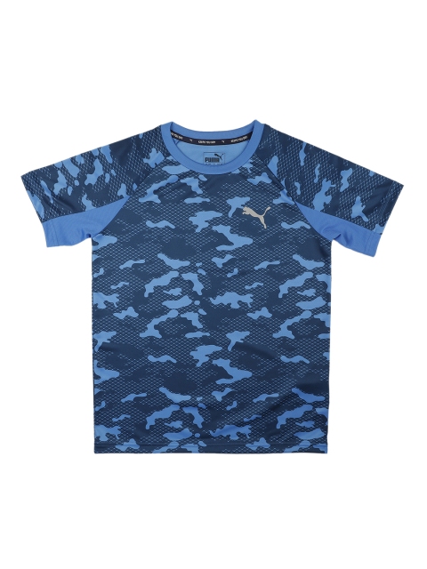 Puma Boys Blue & Teal Blue Camouflage Print Active Sports Poly T-shirt