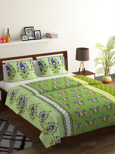 BOMBAY DYEING Green Ethnic Motifs 104 TC Cotton 1 Queen Bedsheet with 2 Pillow Covers 
BOMBAY DYEING Green Ethnic Motifs 104 TC Cotton 1 Queen Bedsheet with 2 Pillow Covers