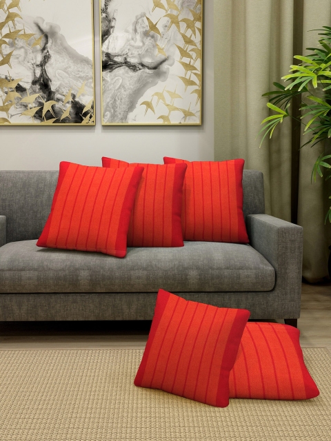 KLOTTHE Red Set of 5 Striped Square Cushion Covers