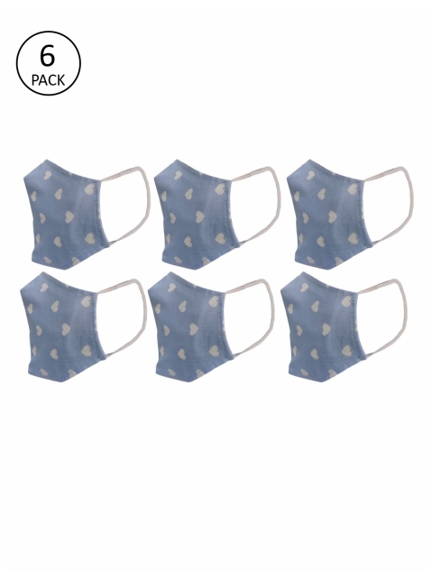 nestroots Unisex 6 Pcs Blue Printed 2-Ply Anti Pollution Reusable Masks