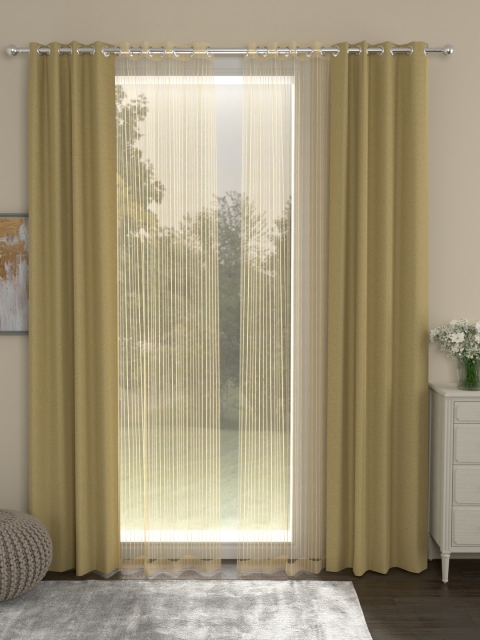 ROSARA HOME Pack of 4 Sumo Matty Striped Door Curtains, Beige