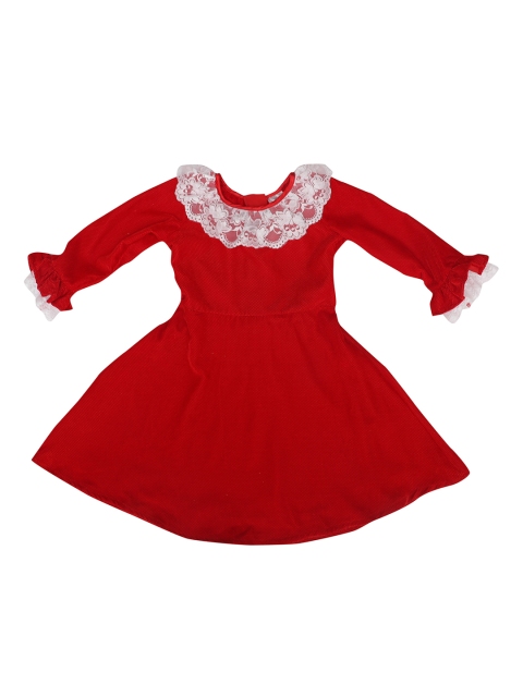 Doodle Girls Red Solid Fit and Flare Dress