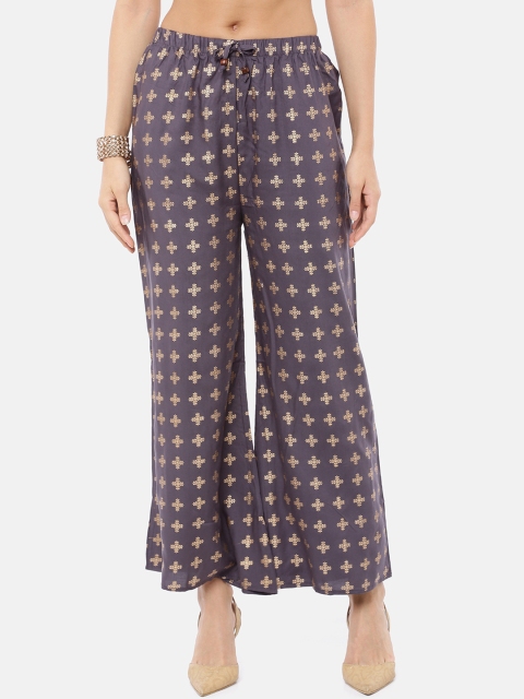 GOLDSTROMS Women Purple Printed Straight Palazzos