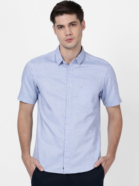 t-base Men Blue Regular Fit Solid Casual Shirt