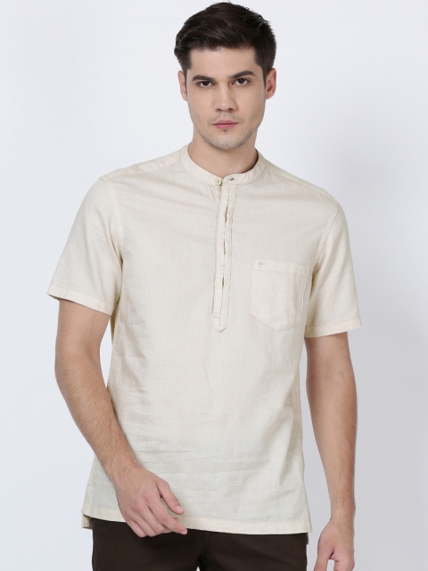 t-base Men Beige Regular Fit Solid Casual Shirt